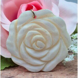 MOP Mother of Pearl Carved Rose Floral Shell Pendant 2" Ivory Jewelry Making